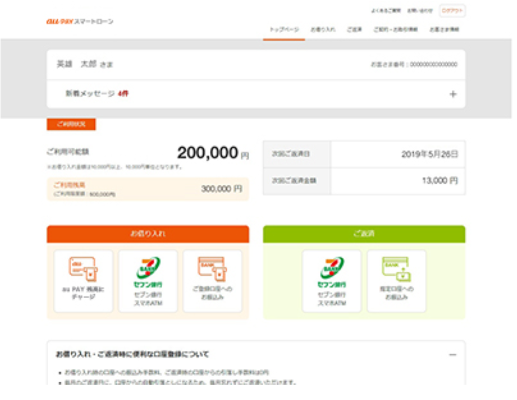 au PAY スマートローン 返済_口座振込_流れ_1
