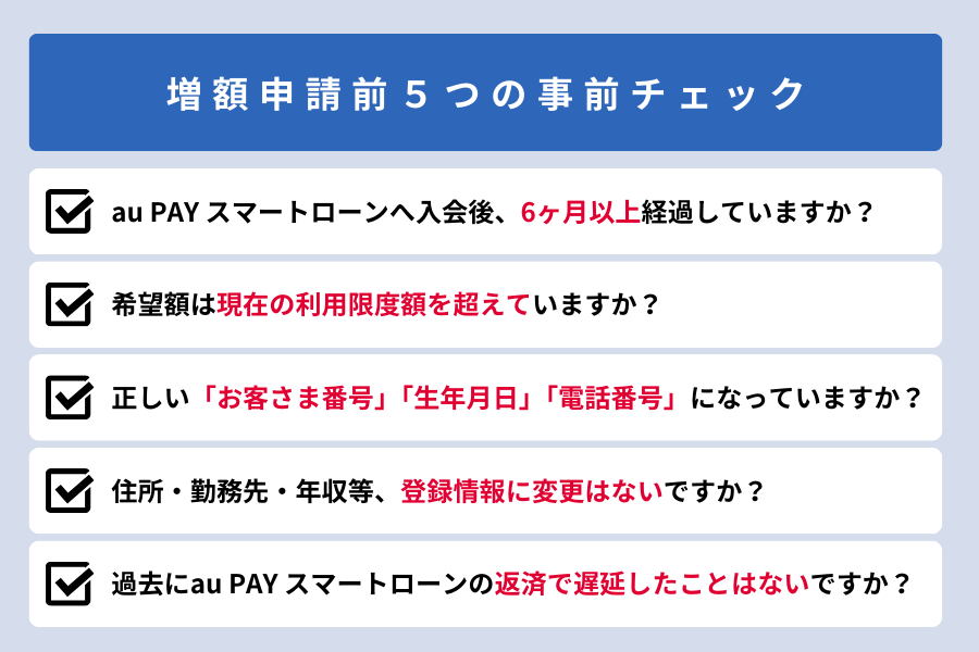 au PAY スマートローン 増額_増額前の事前チェック