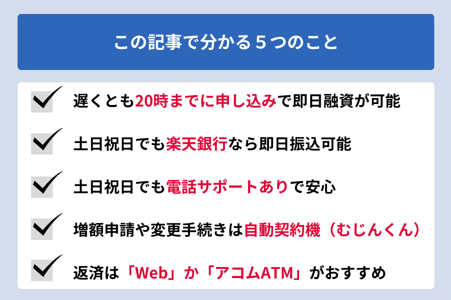 アコム 土日_この記事で分かる5つのこと